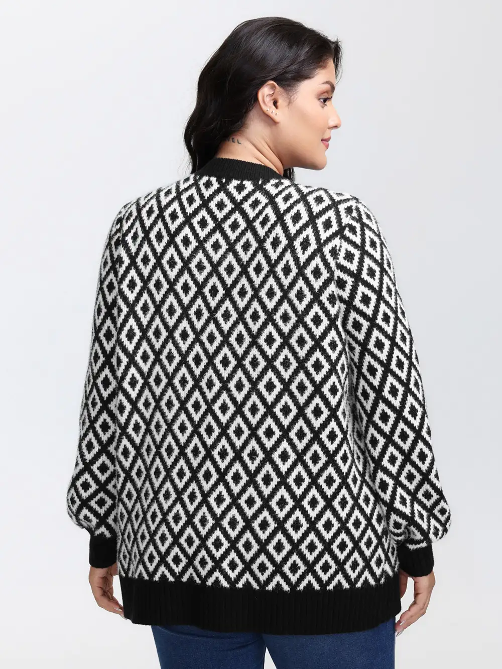 Mink Jacquard Diamond Pattern Knit Cardigan