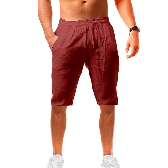 Men's Shorts Linen Shorts Summer Shorts Beach Shorts Drawstring Plain Business Beach Yoga Linen / Cotton Blend Hawaiian Casual Light Khaki. Black
