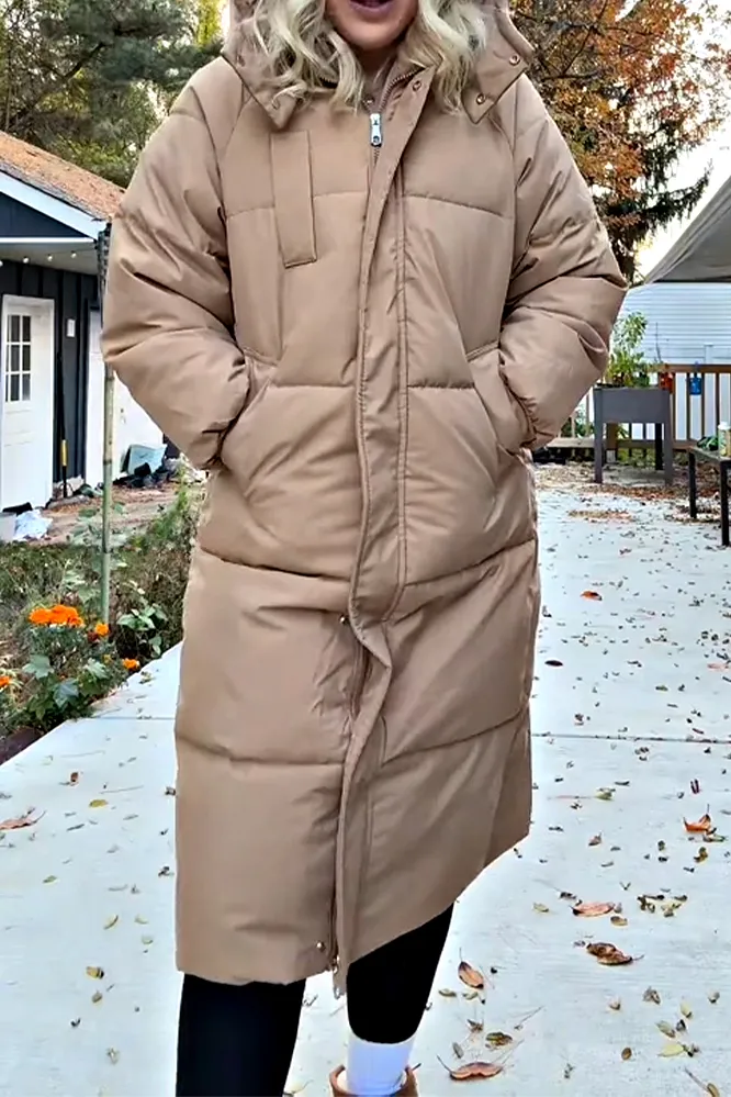 Women's solid color casual hooked down coat