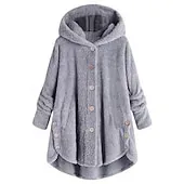 Women's Sherpa Jacket Hoodie Jacket Comfortable Breathable Pocket Buttons Fashion Casual Plain Vacation Street Casual Daily Wear Single Breasted Regular Hooded Loose Fit Long Sleeve Outerwear Black