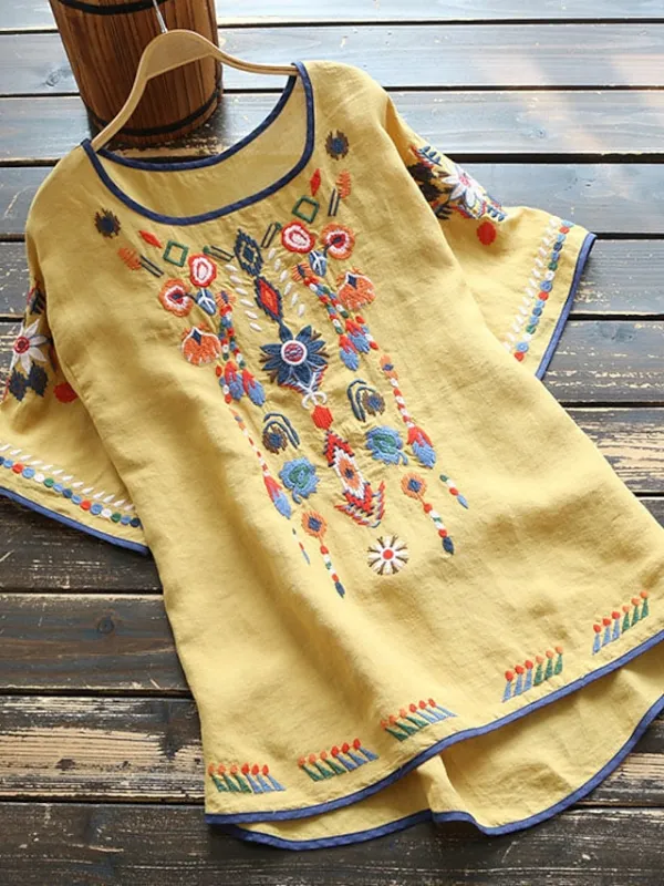 Women's Shirt Blouse Tribal Daily Basic Short Sleeve Crew Neck White Summer Spring