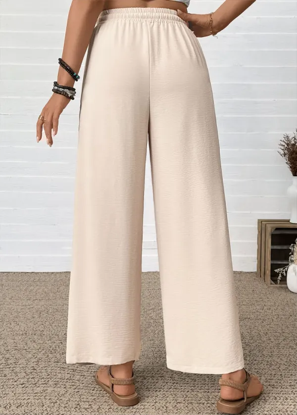 Raw White Wide Leg Elastic Waist High Waisted Pants