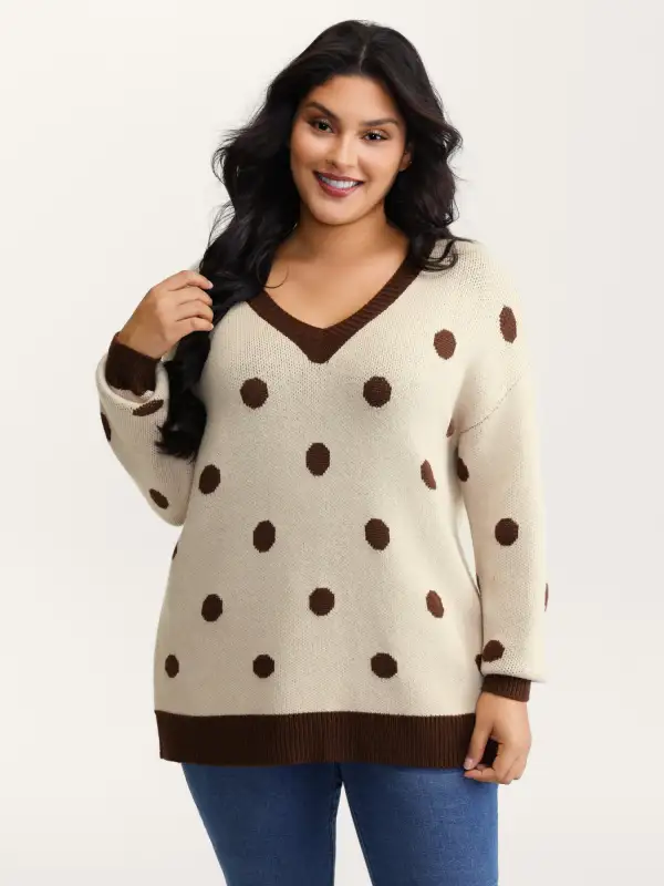 Polka Dots Print Color Contrast Pullover