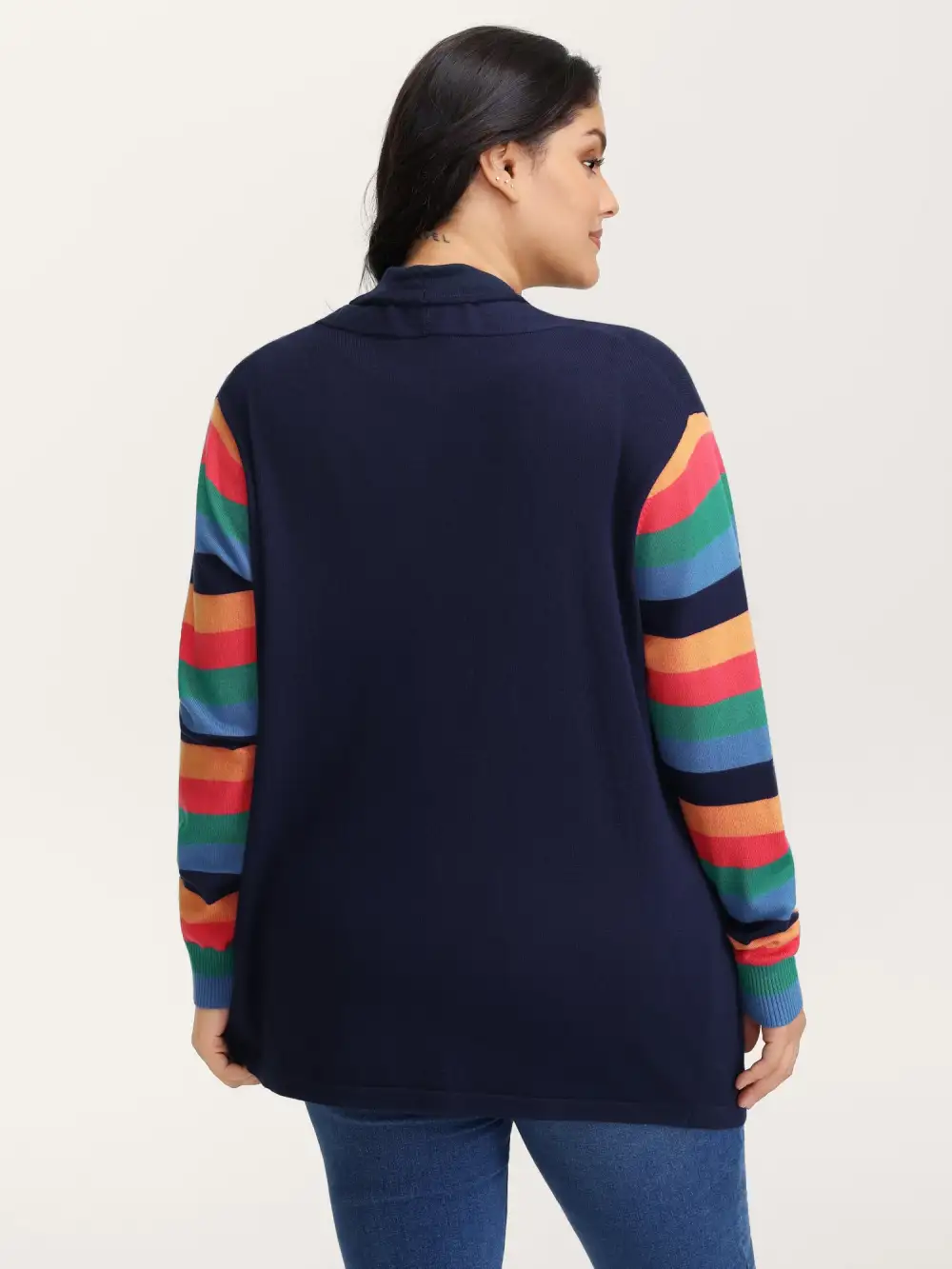Colorful Stripes Irregular Hem Knit Cardigan