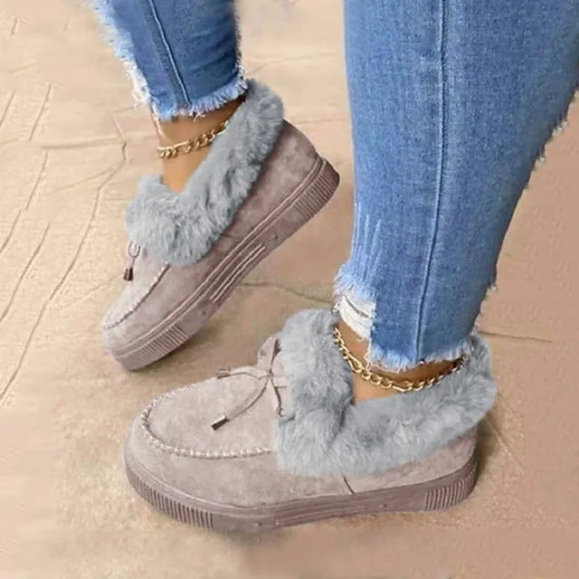 Women's Boots Snow Boots Suede Shoes Outdoor Office Daily Fleece Lined Booties Ankle Boots Winter Bowknot Flat Heel Round Toe Casual Sweet Walking Suede Loafer Leopard Solid Colored claret Leopard