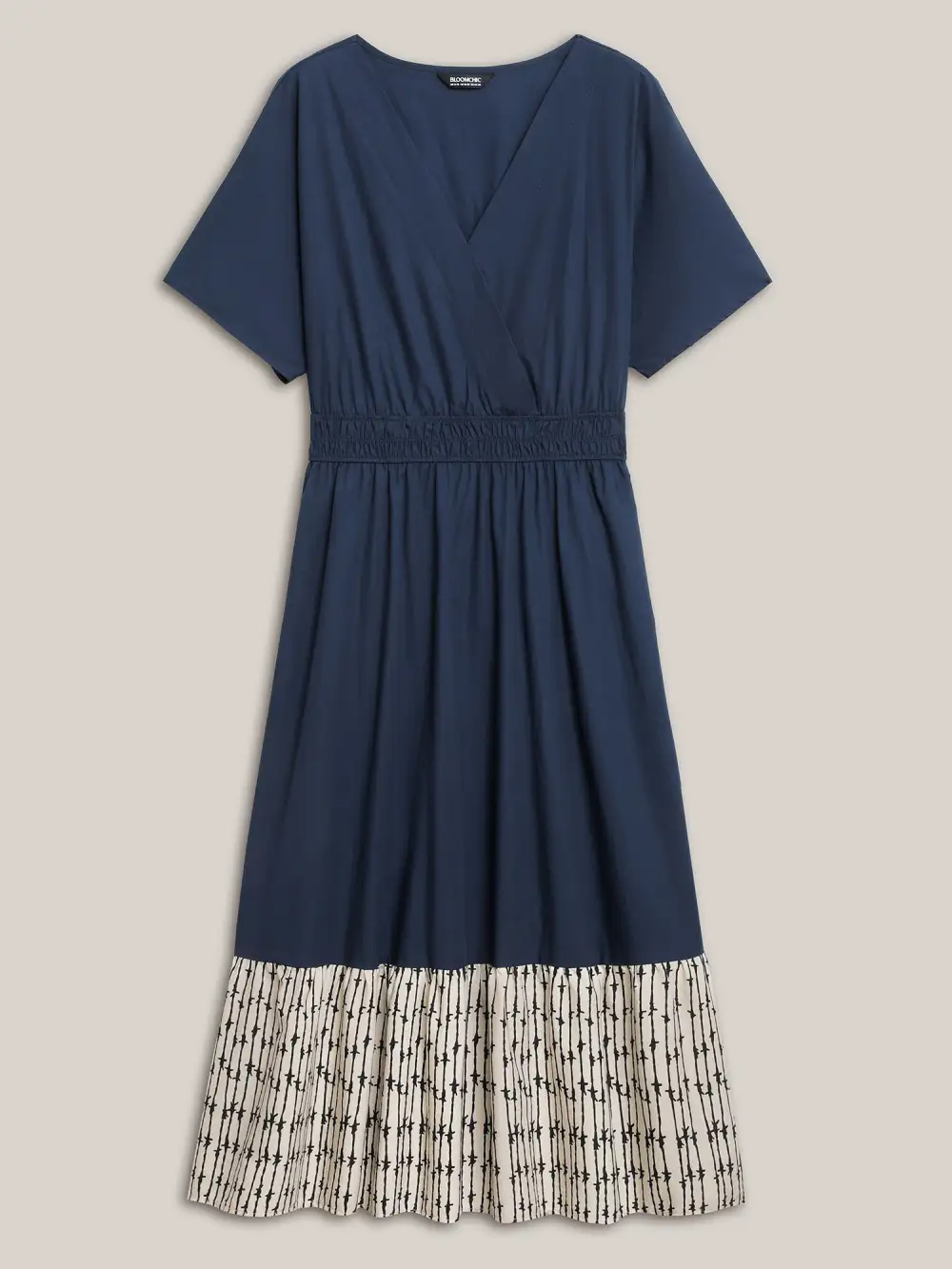 Cotton Color Block Cinched-Waist Spliced Maxi Dress