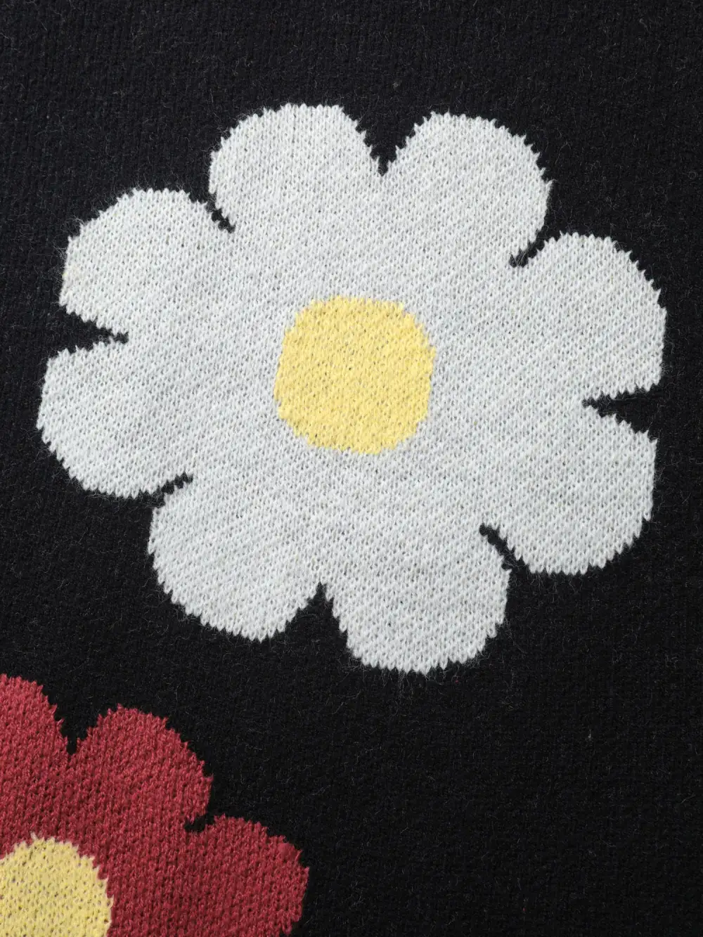 Flower Pattern Jacquard Crew Neck Pullover