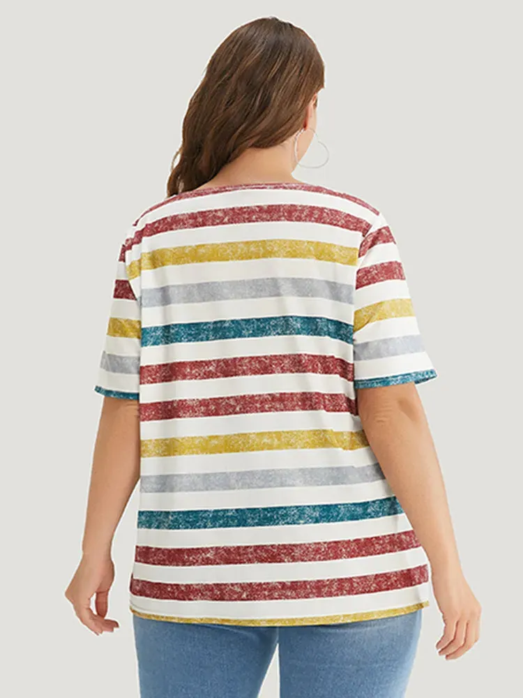 Striped Contrast V Neck T-shirt