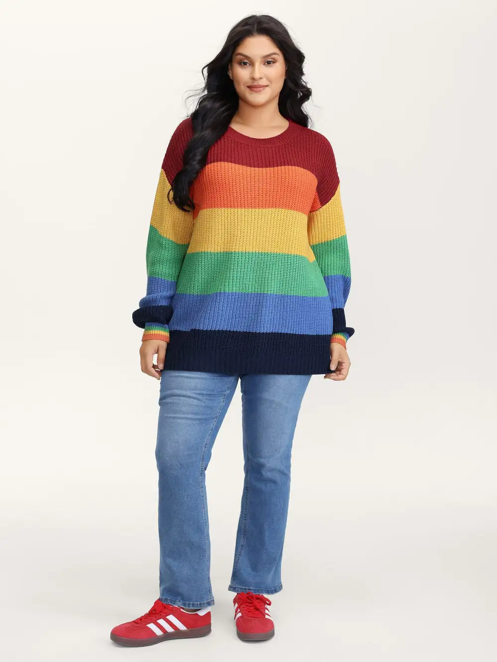 Vibrant Color Stripes Round Neck Pullover