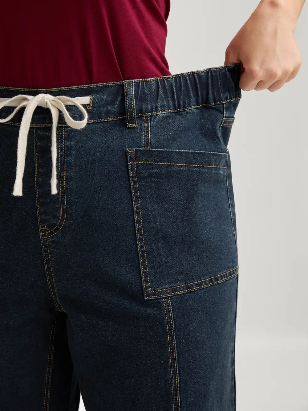 Drawstring Waist Elastic Waist Straight-Leg Jeans