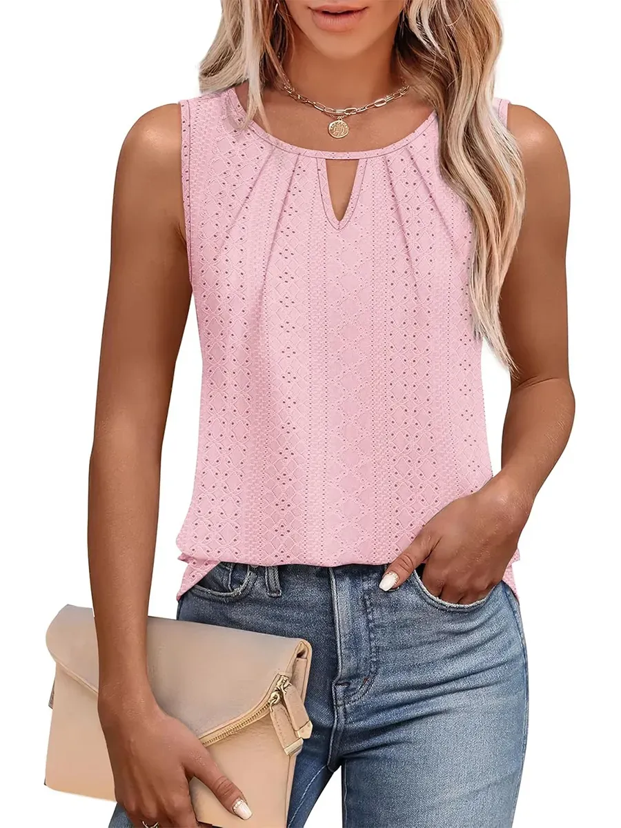 ✨Women's Keyhole Neck Trendy Sleeveless Pleated Tank Tops