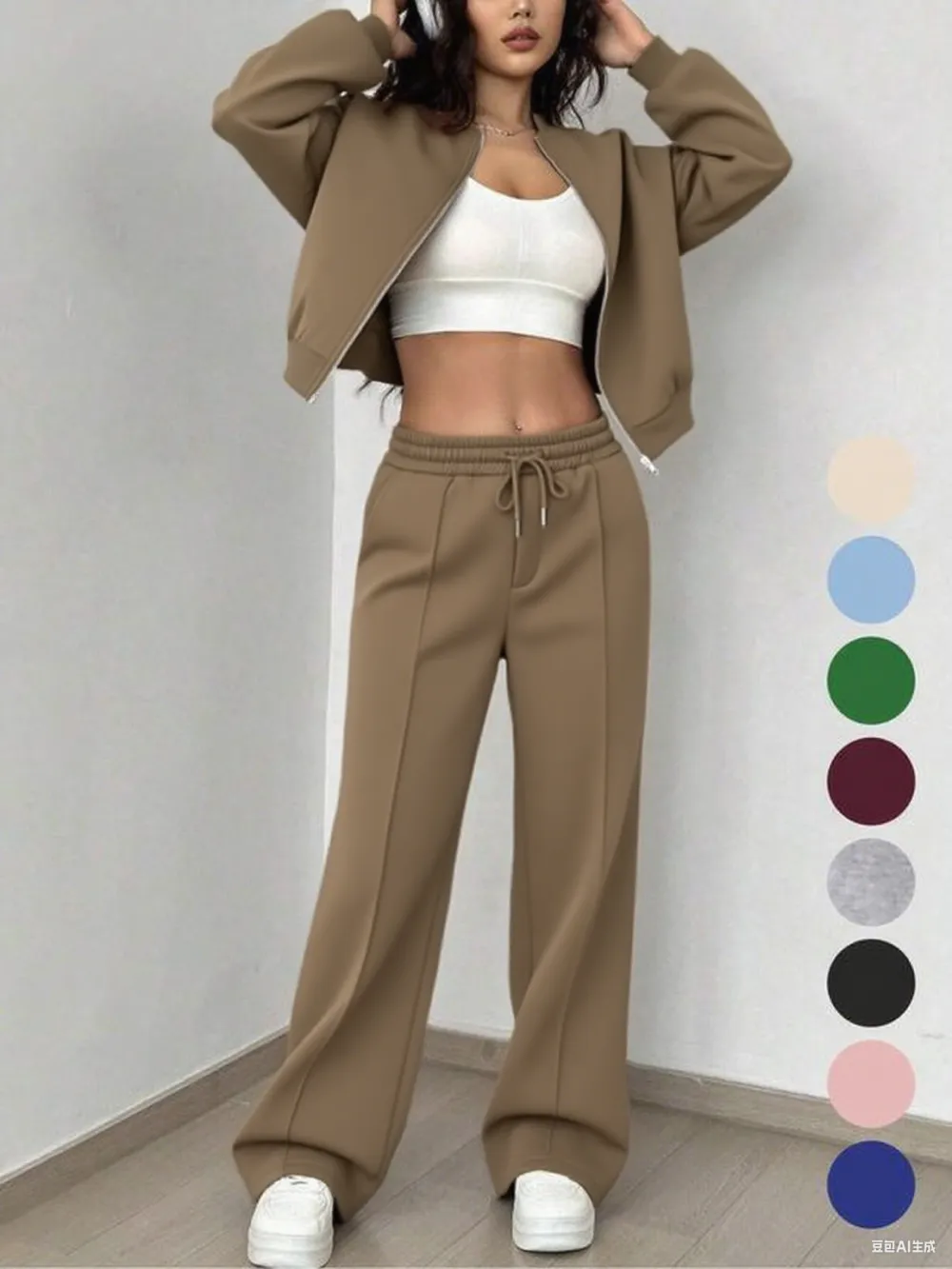 Women's Zip Up Jacket & Elastic Waist Pants Set