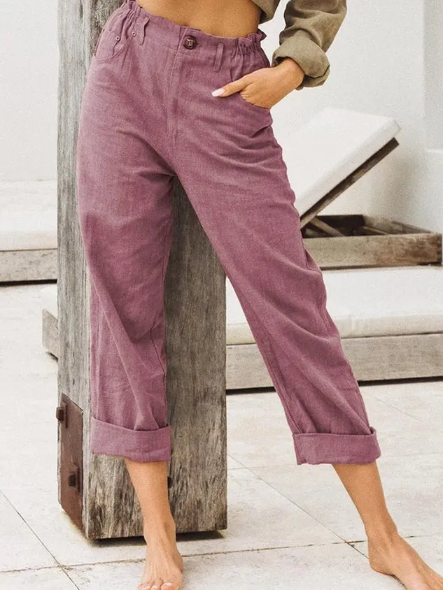 Casual Cotton Plain Linen Pants