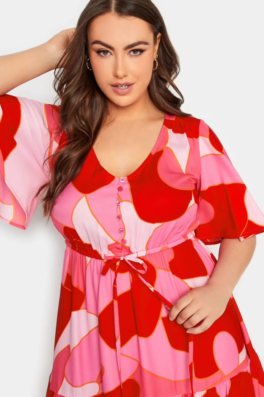 YOURS Curve Pink Abstract Print Tiered Dress