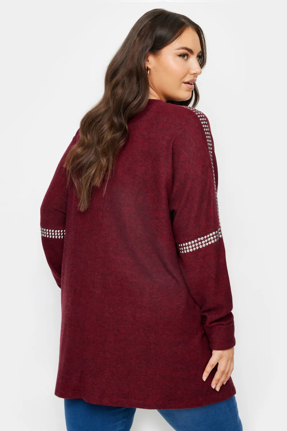 YOURS Curve Grey Stud Neckline Embellished Jumper