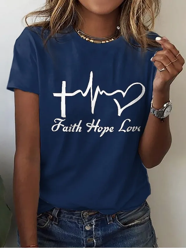 Women's T shirt Tee Cotton 100% Cotton White Yellow Pink Heart Letter Print Short Sleeve Casual Weekend Basic Round Neck Regular Fit Painting