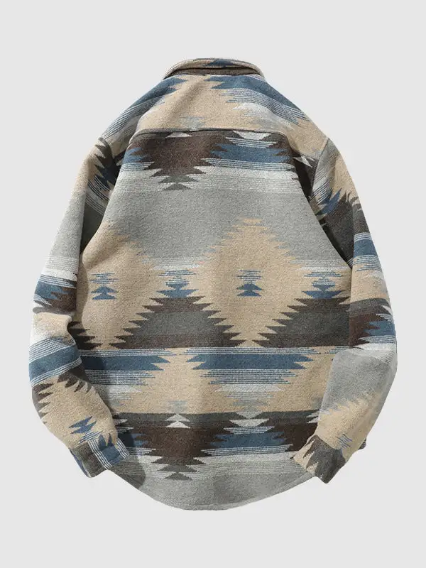 Men's retro ethnic style blend wool shirt jacket