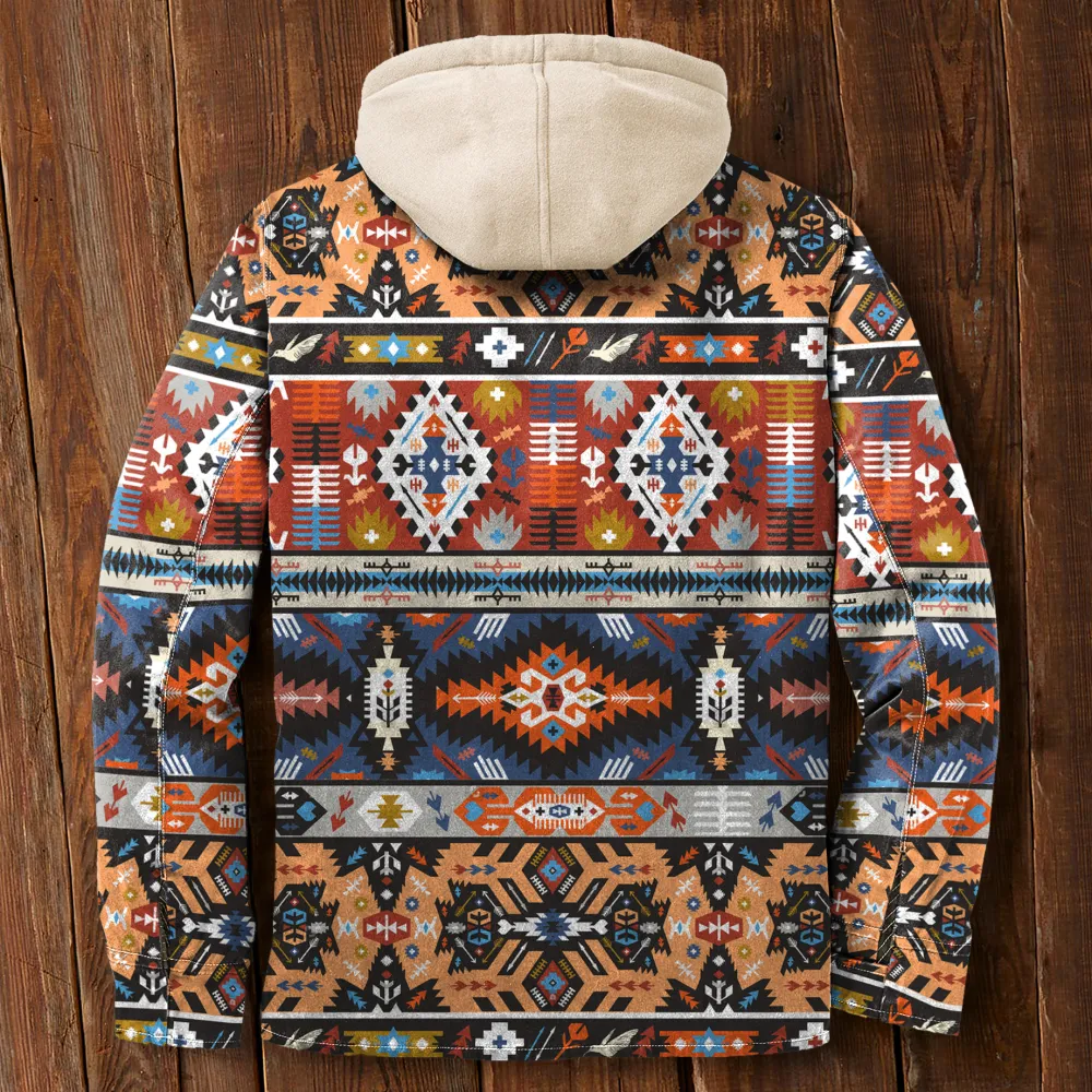 Men's Autumn & Winter Outdoor Casual Vintage Ethnic Print Hooded Jacket