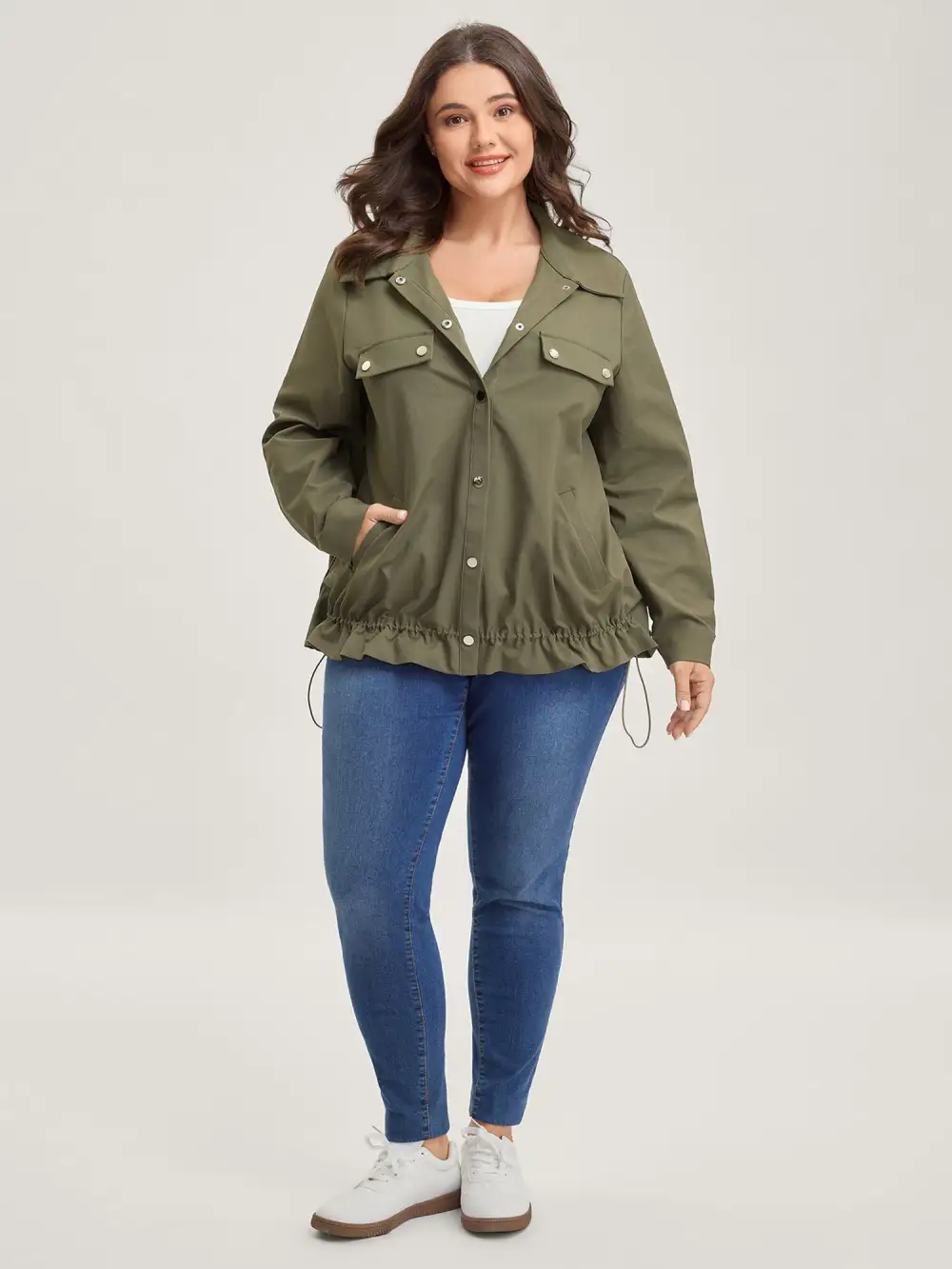 Elastic Adjustable Hem Pockets Jacket