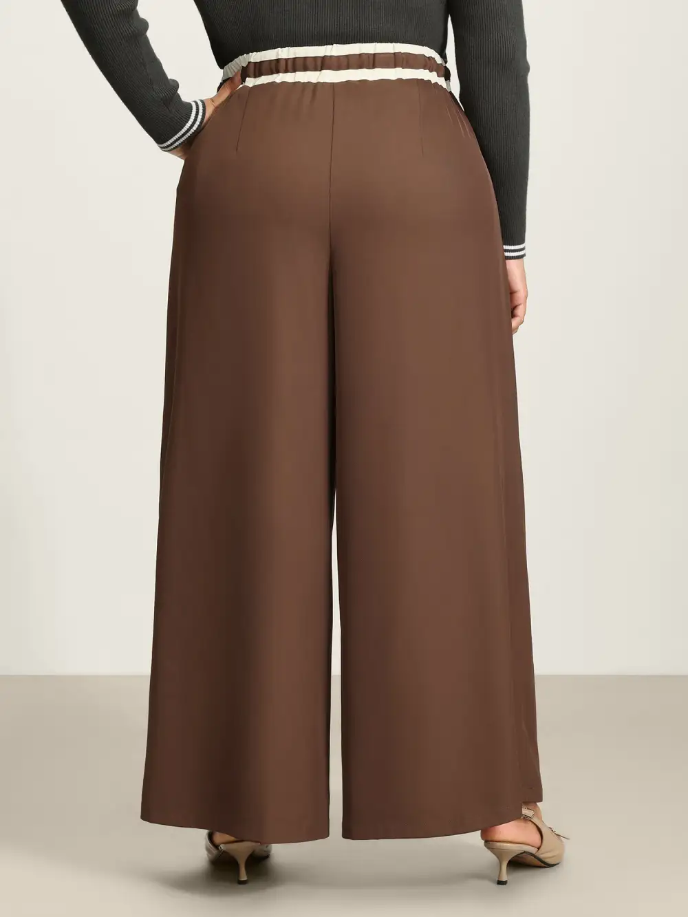 Color Contrast Drawstring Wide-Leg Pants