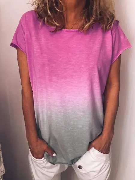 Round Neck Solid Color Tops