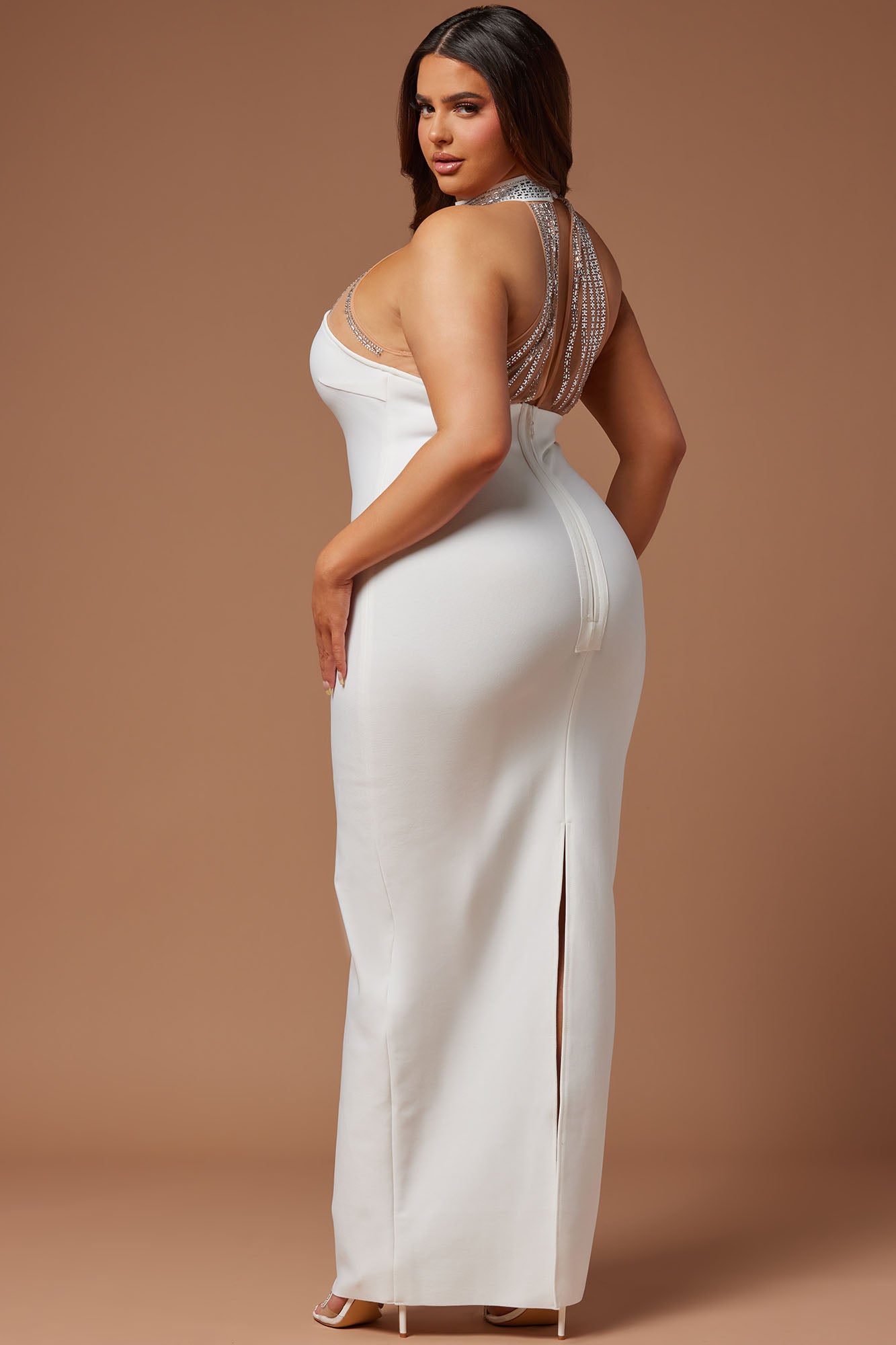 Lina Embellished Bandage Maxi Dress - White
