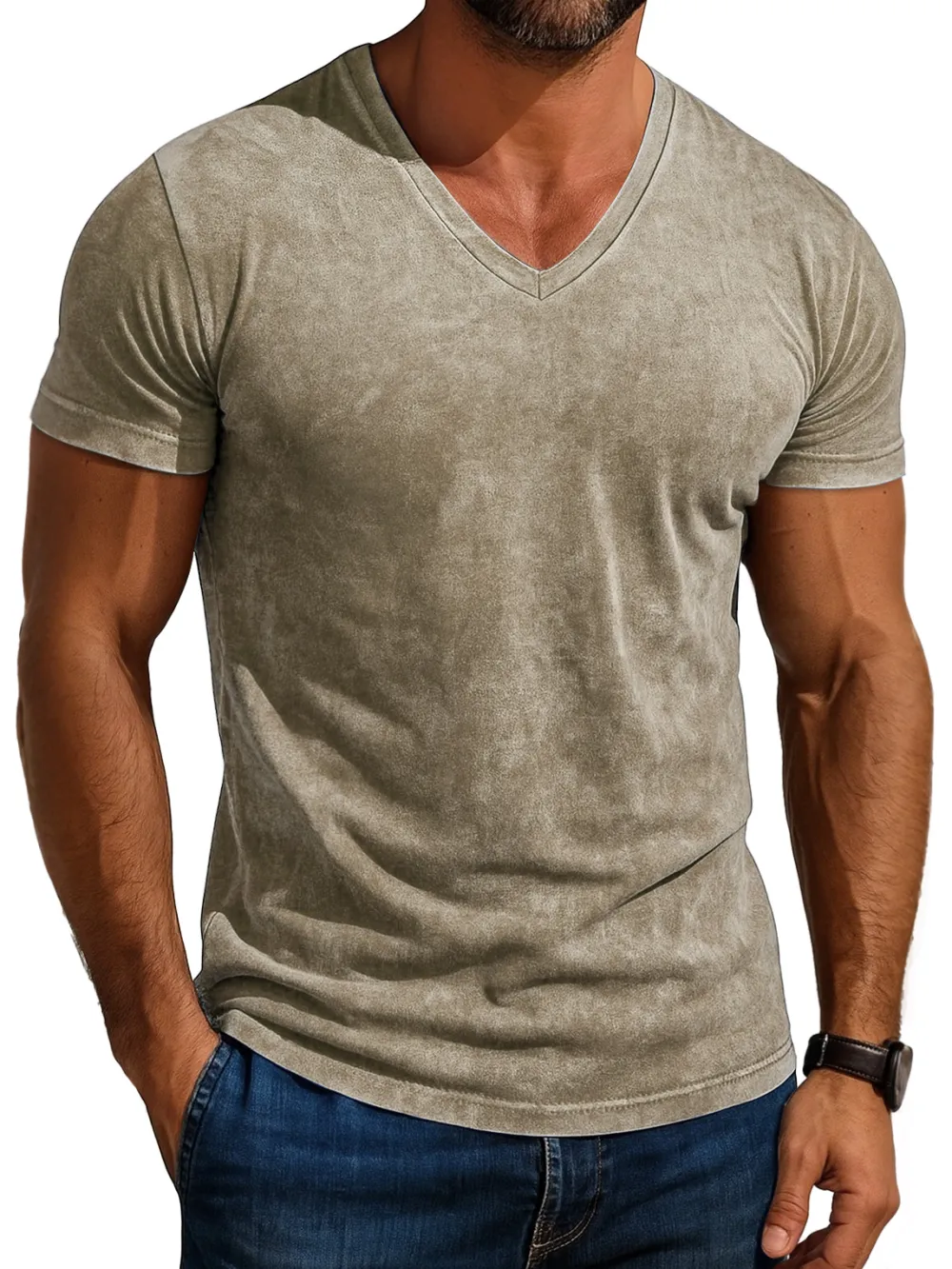 Men's Daily Retro V-neck Casual Simple Short-sleeved T-shirt