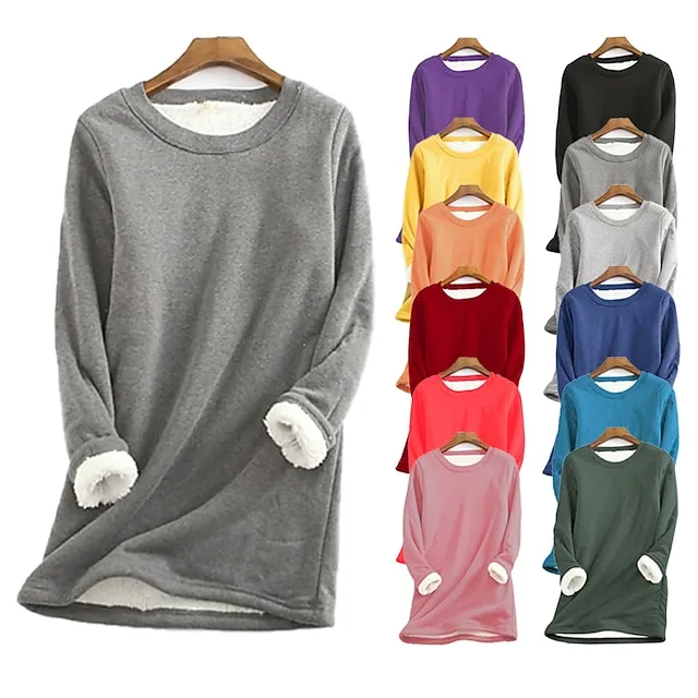 Women's Casual Dress Sweatshirt Dress Winter Dress Mini Dress Teddy Fleece Home Daily Going out Basic Casual Crew Neck Long Sleeve Regular Fit Wine Red Big red Black Color S M L XL XXL Size