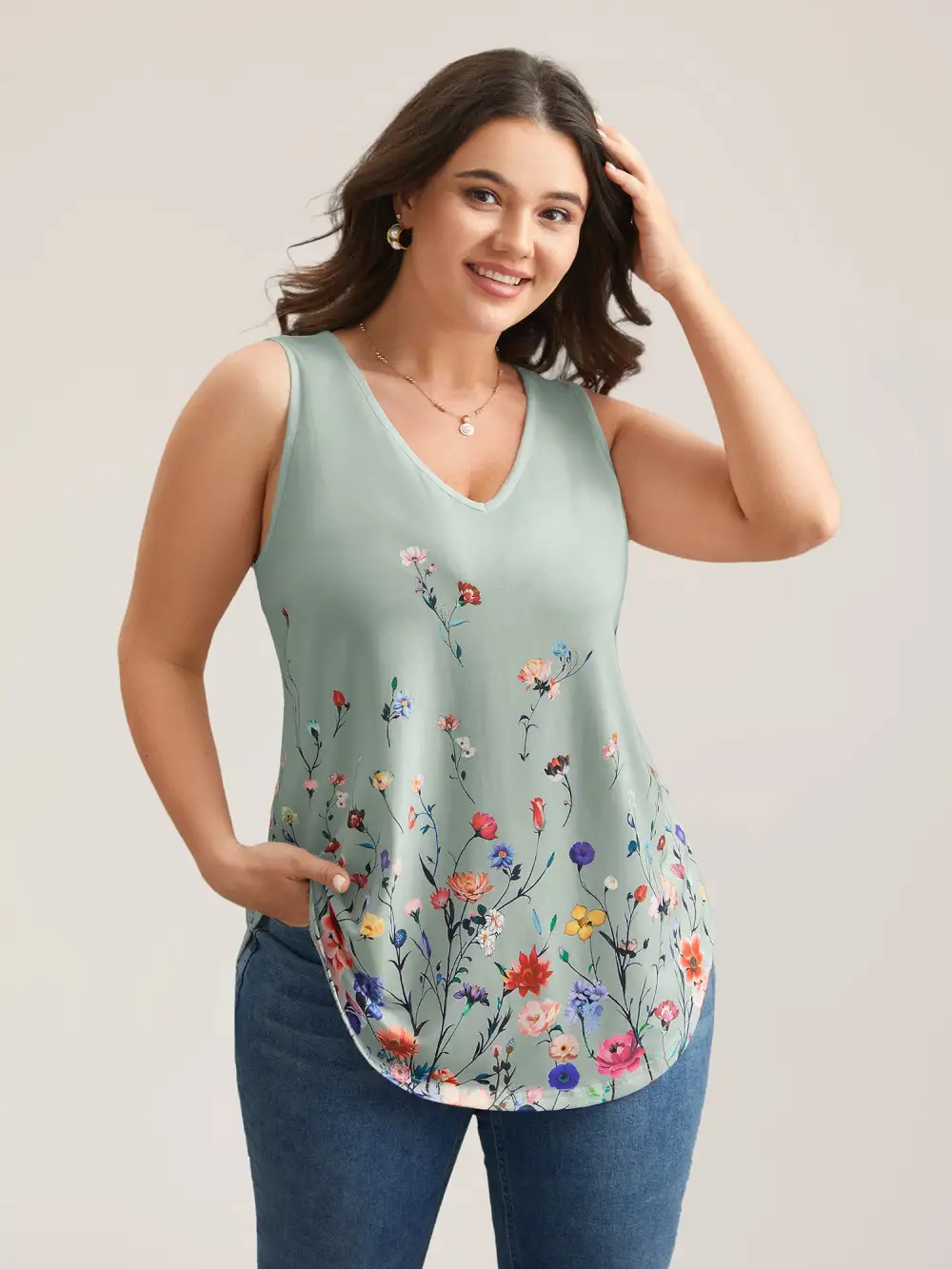 Blooming Flowers Print Stretchy Vest