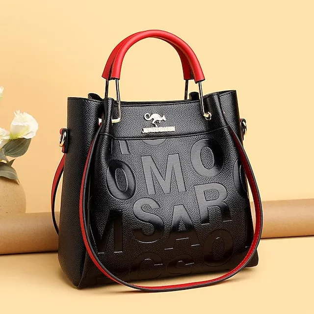 Women's Handbag Shoulder Bag Bucket Bag PU Leather Daily Holiday Pendant Zipper Large Capacity Waterproof Lightweight Solid Color Yellow Red