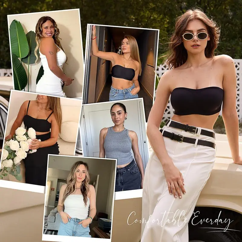 Women's Strapless Bandeau Tube Bra – Wireless, Seamless, Padded, Non-Slip, Comfortable Support for Everyday Wear