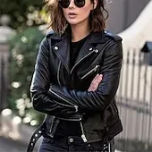 Women's Faux Leather Jacket Comfortable Full Zip Fashion Street Style Plain Outdoor Casual Daily Regular Turndown Regular Fit Long Sleeve Outerwear Silver Black Pink Spring Fall