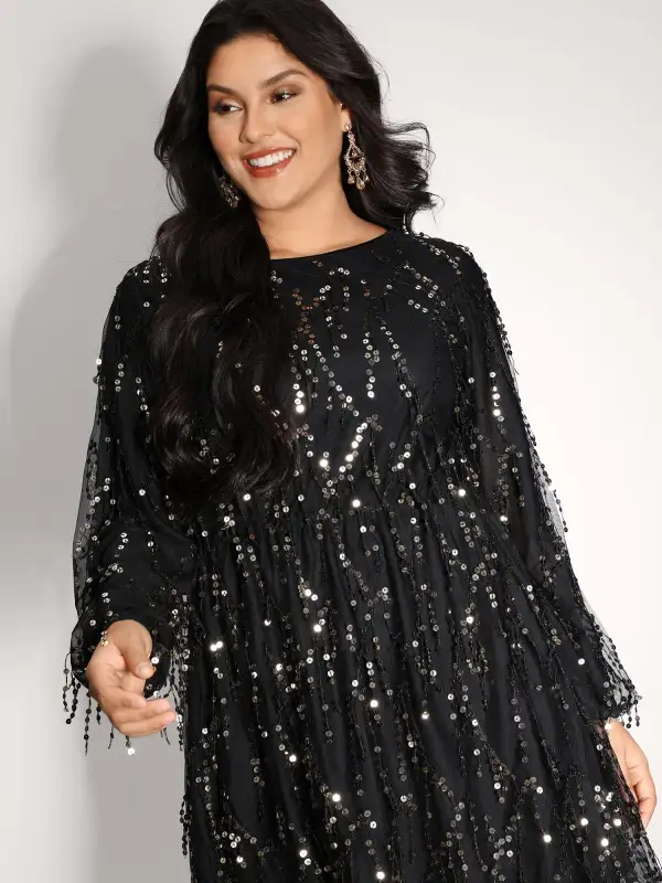 Back Bow Tie Fringe Sequin Midi Dress