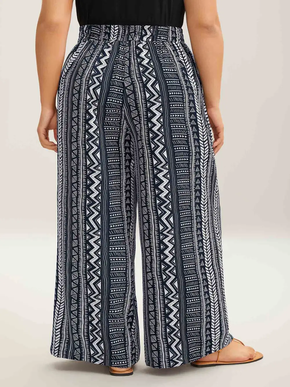 Waist-Tie Wide-Leg Boho Print Pants