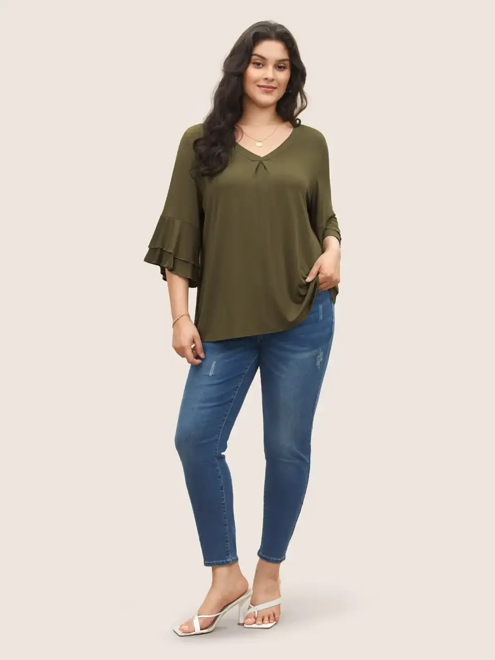 Supersoft Essentials Ruffle Layered Sleeve Pleated T-Shirt