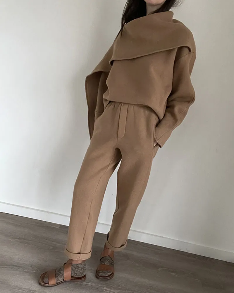 Chic Shawl Collar Casual Two Piece Set