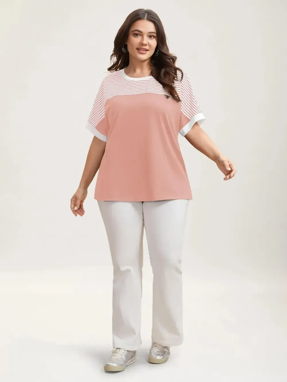 Solid and Striped Contrast Hem T-Shirt