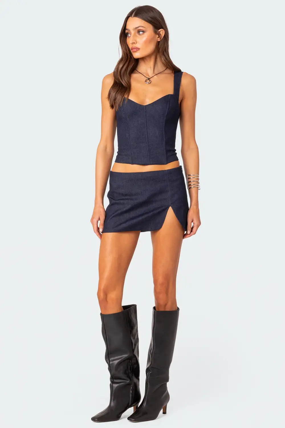Jemma Side Slit Denim Mini Skirt