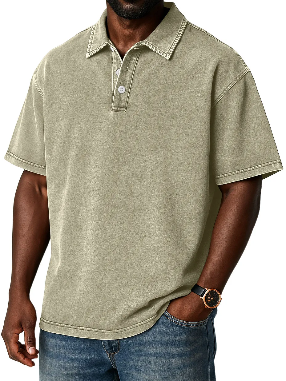 Men's Stylish Retro Washed Distressed Casual Polo Tops