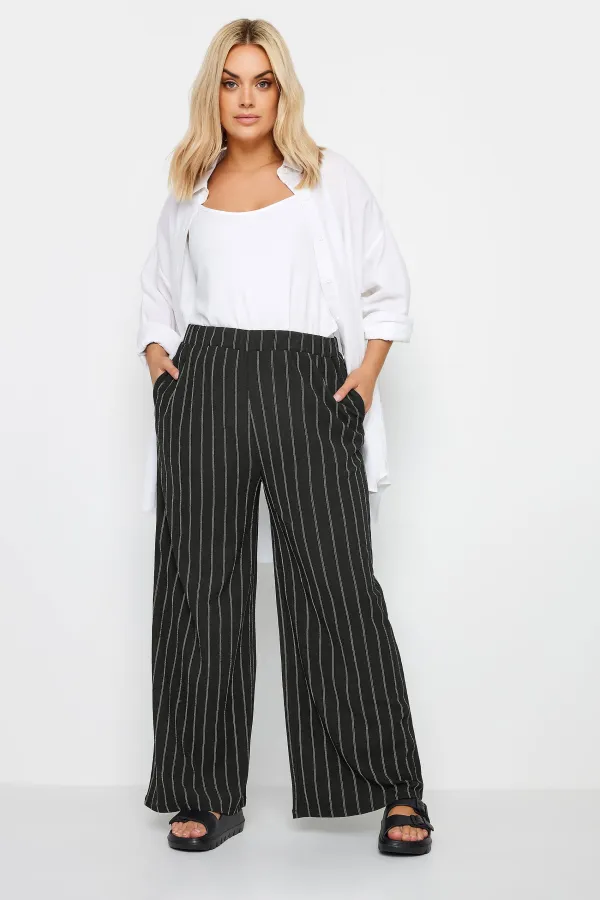 YOURS Curve Khaki Green Textured Wide Leg Trousers