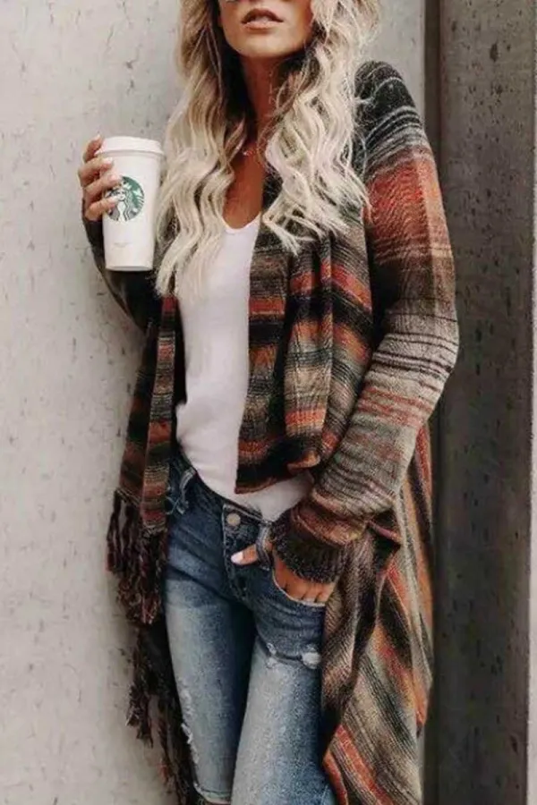 Striped Shawl Sweater 2 Styles