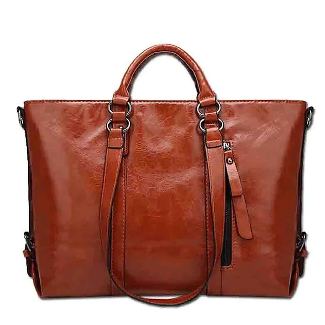Women's Handbag Crossbody Bag Tote PU Leather Outdoor Office Shopping Zipper Large Capacity Solid Color Orange