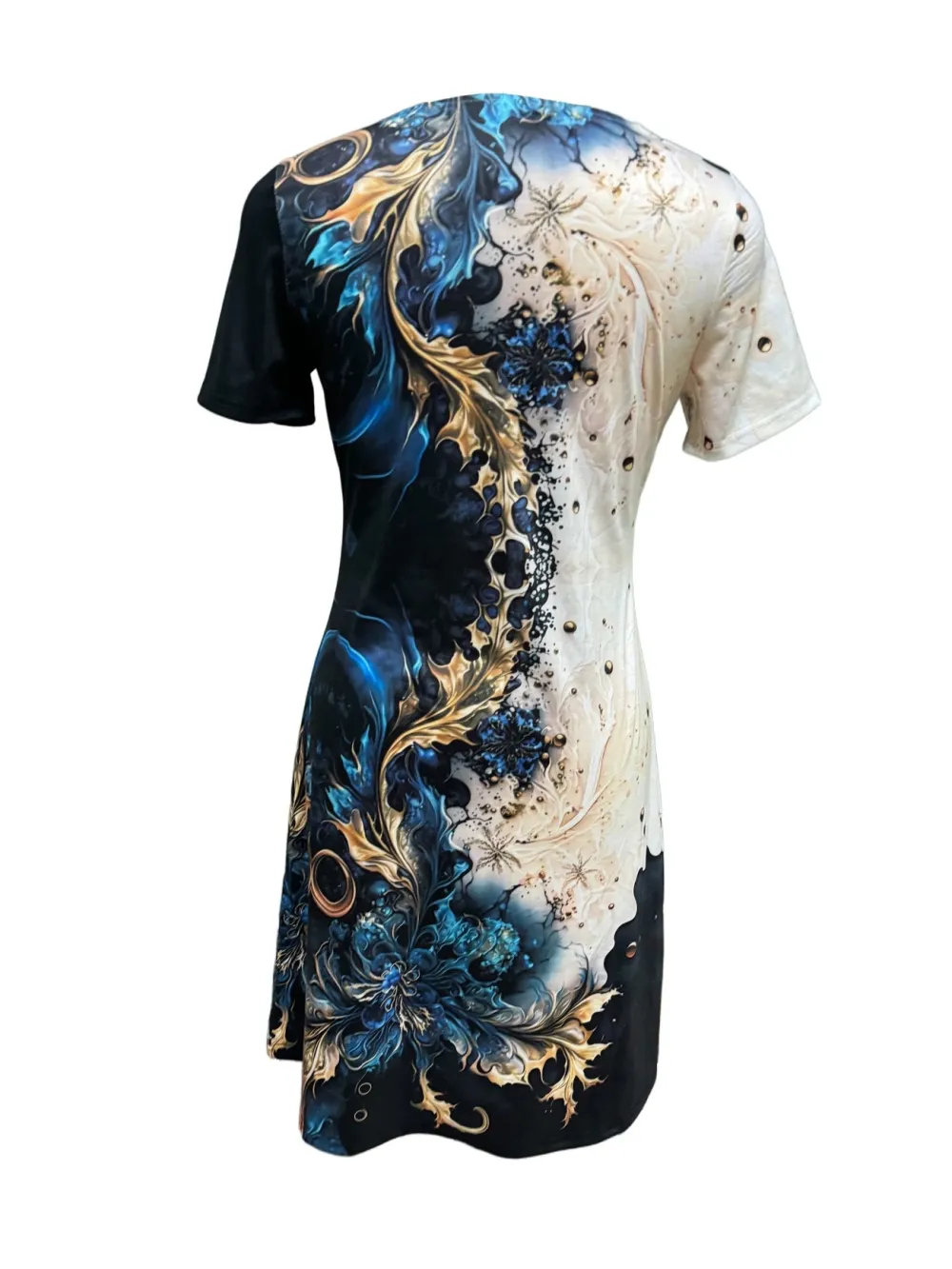 Graphic Print Colorblock Crew Neck Dress