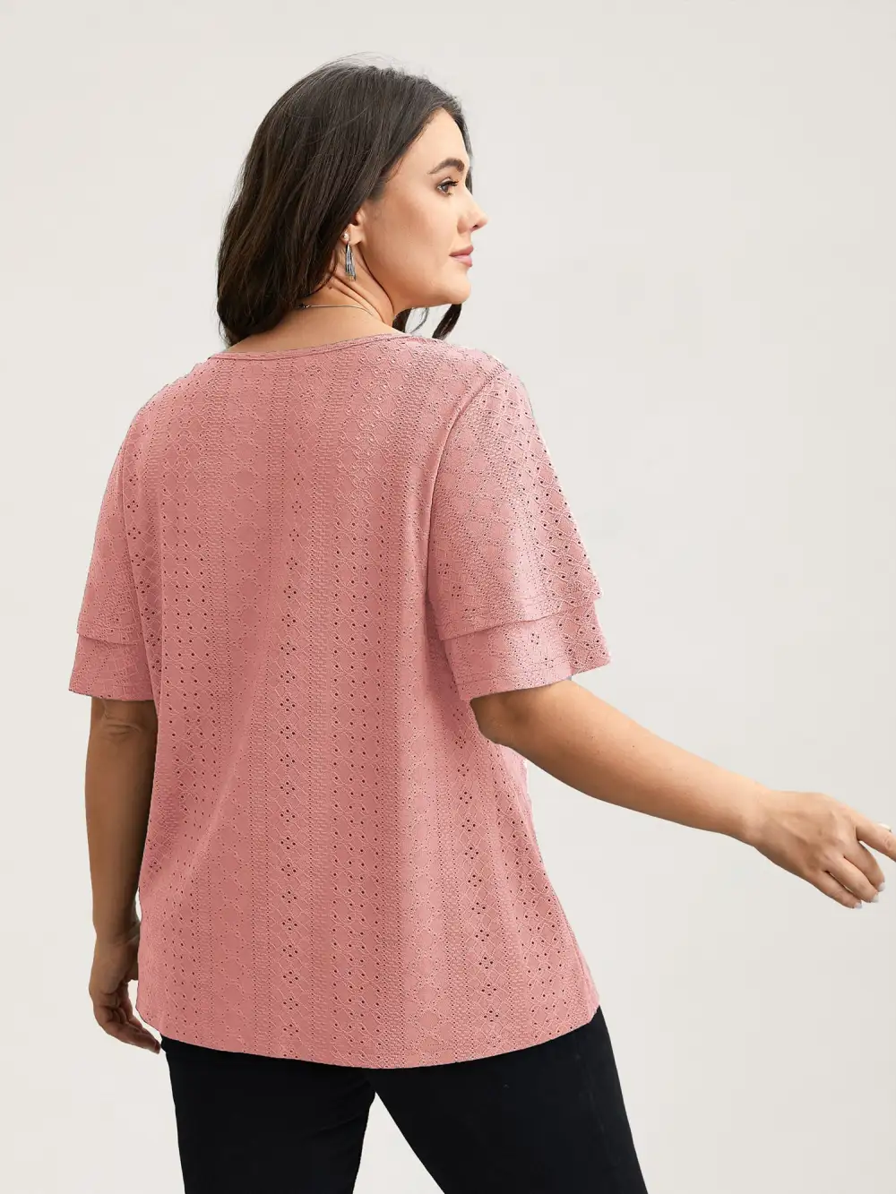 Jacquard Textured Lotus Leaf Sleeve Top