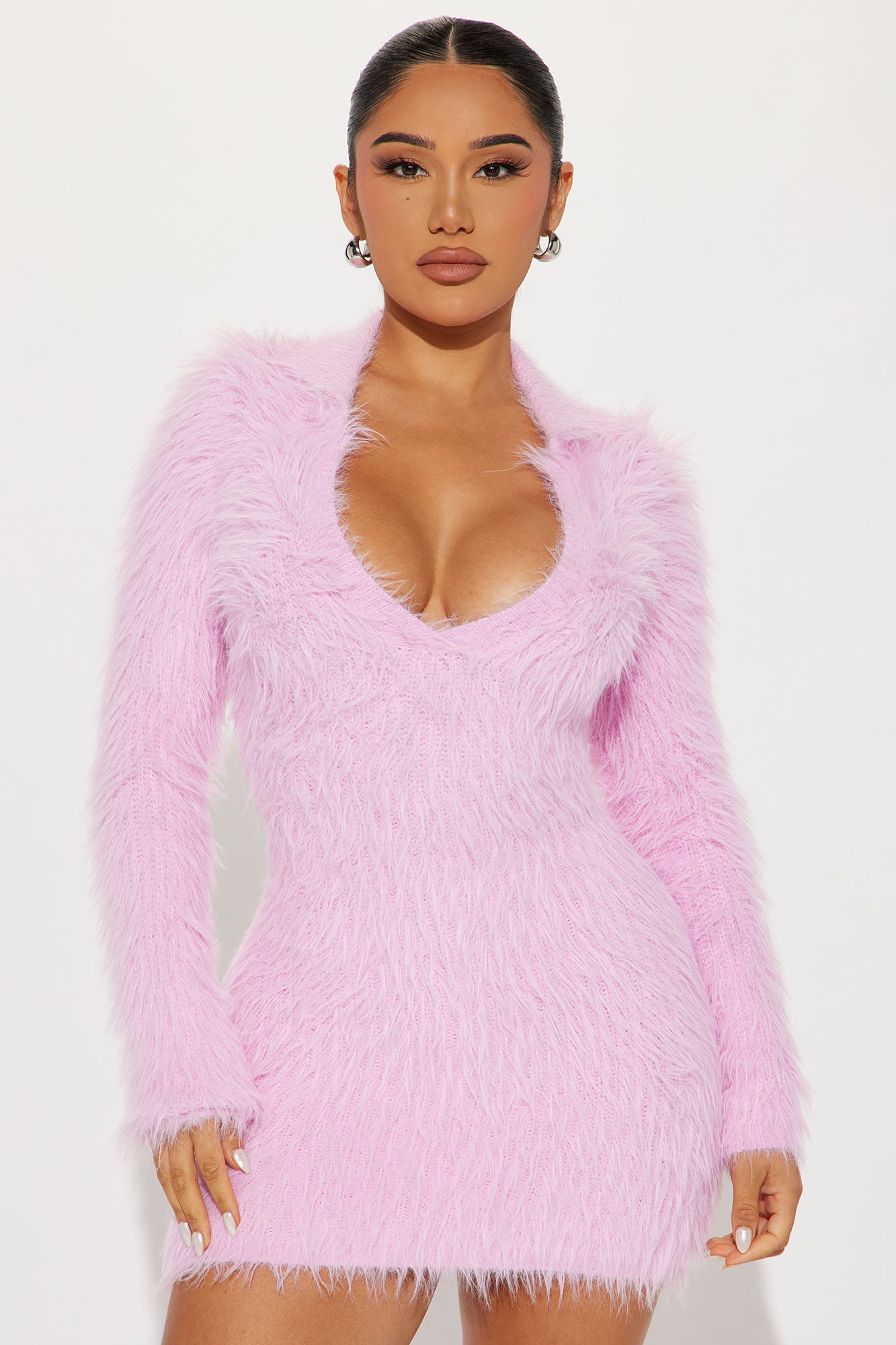Liliana Fuzzy Sweater Mini Dress - Pink