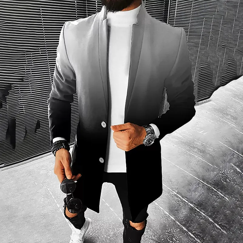 Men's Casual Gradient Graphic Stand Collar Single Breasted Mid-Length Overcoat