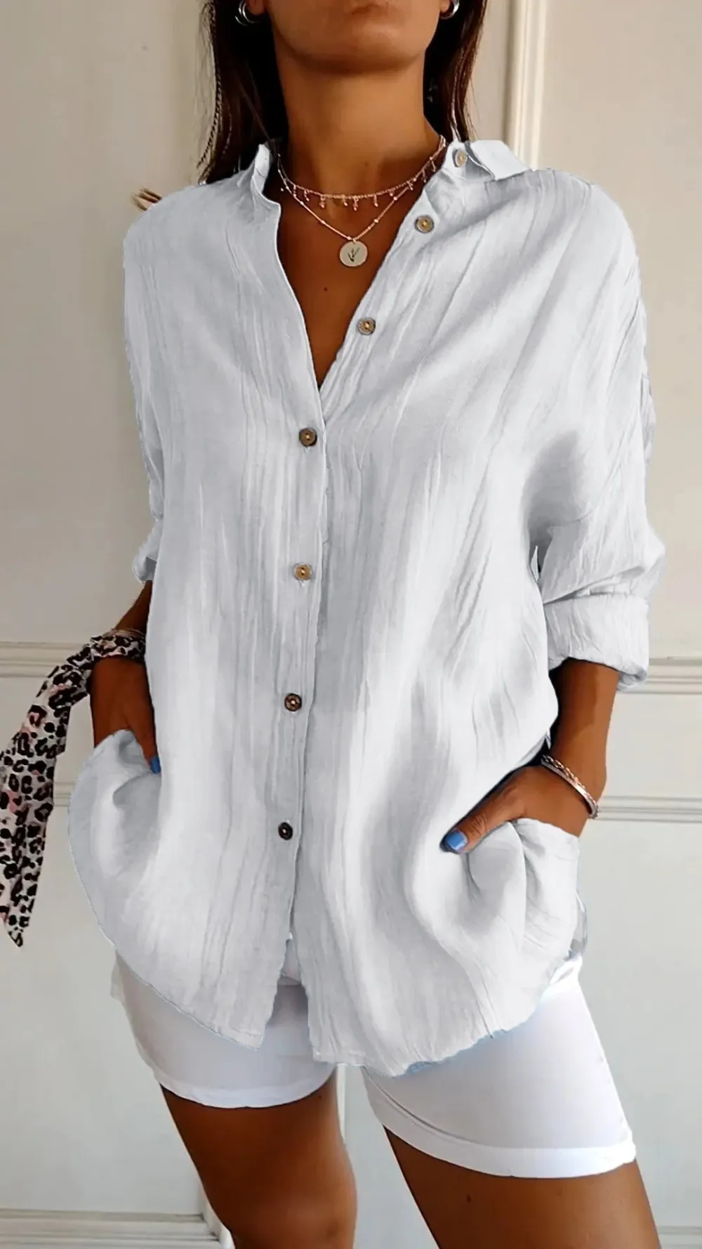 ✨Women's Casual Single-Breasted Pleated Lapel Shirt