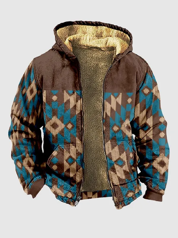 Men's Ethnic Fleece Full-Zip Printed Hoodie Jacket
