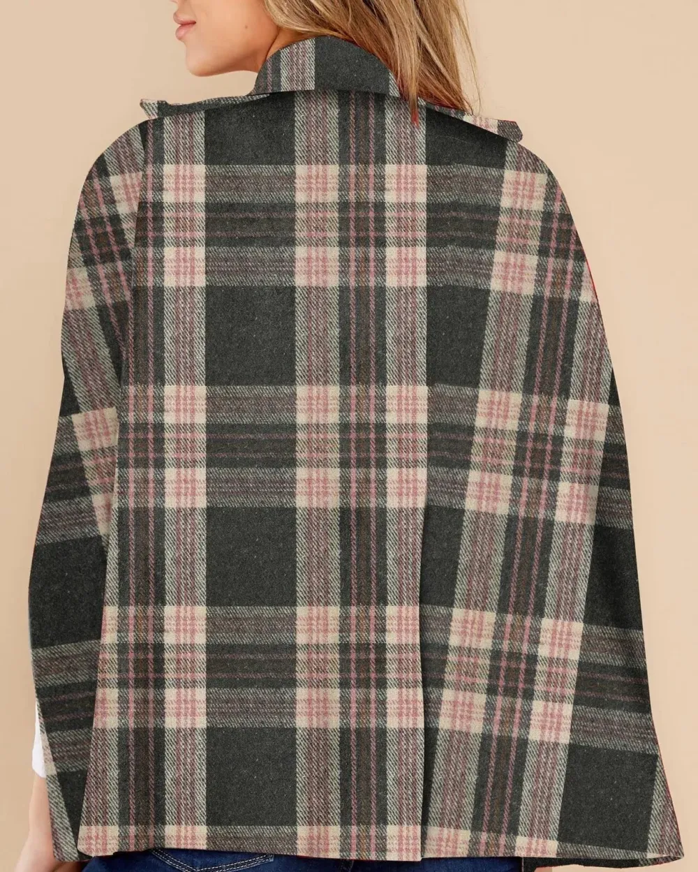 Women's Plaid Double Breasted Winter Cape Turn Down Poncho Coats(Buy 2 Free Shipping)