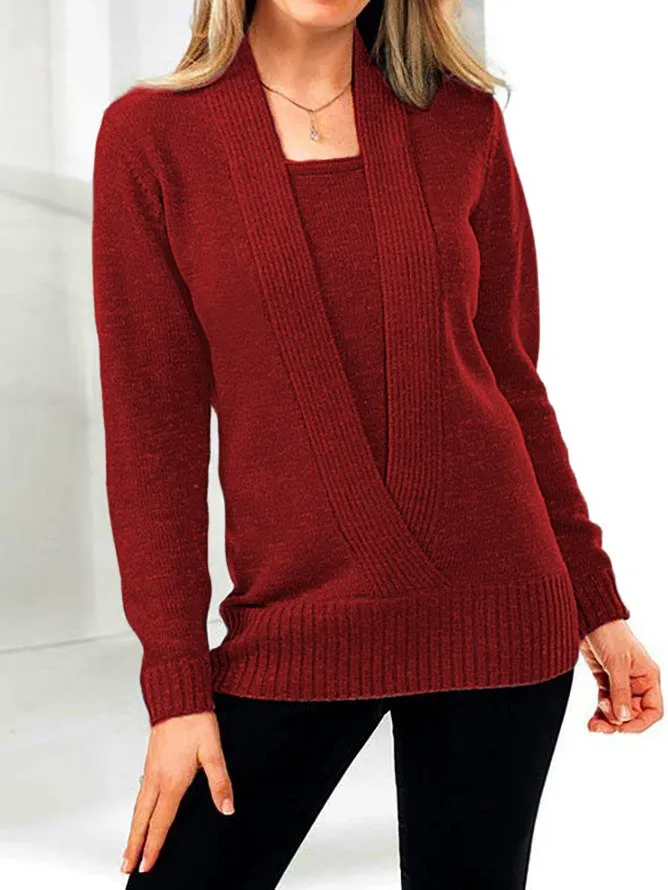 V-neck Casual Warm 2-in-1 Tunic Sweater